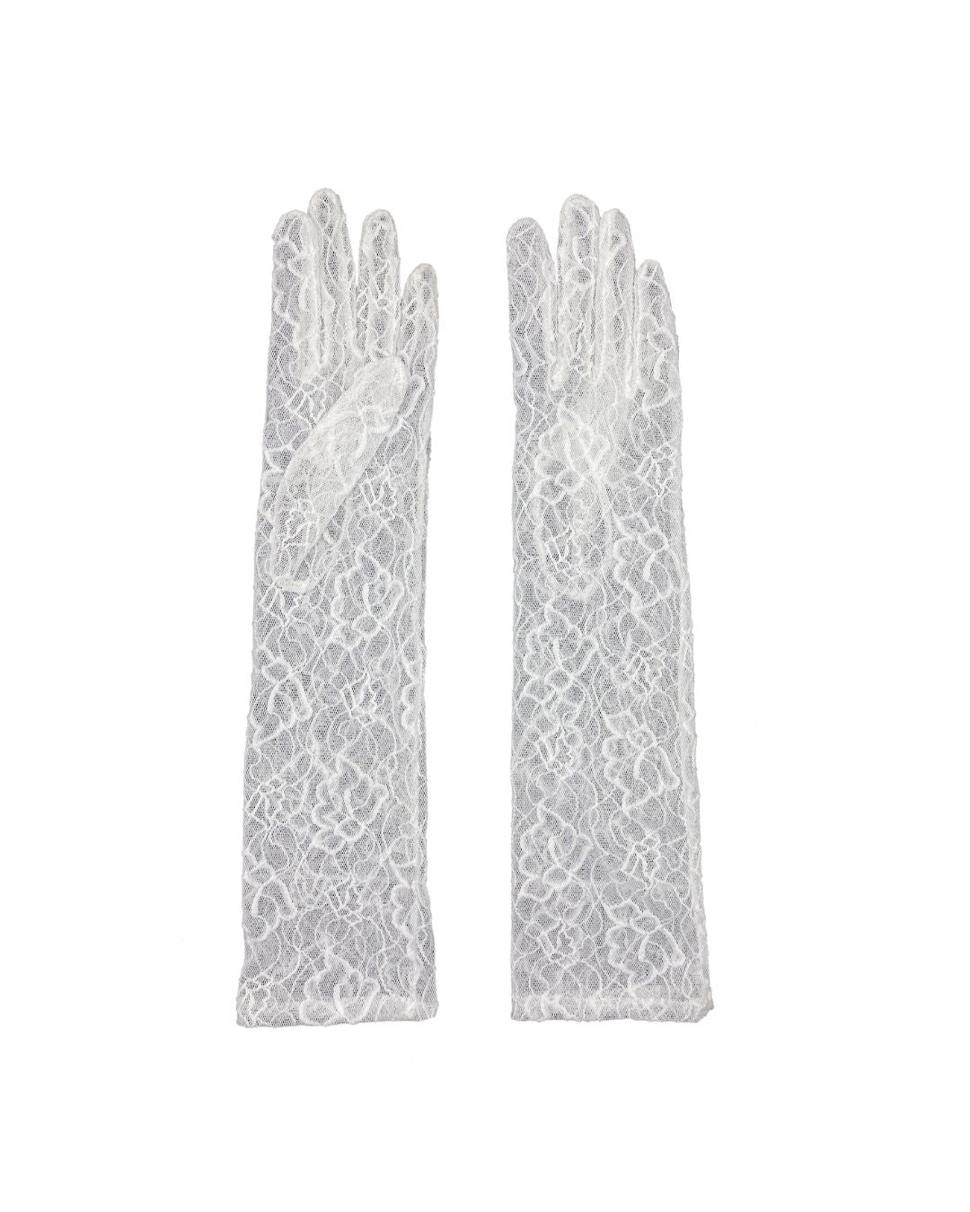 AGNELLE Opera Lace Gloves - White/Sand