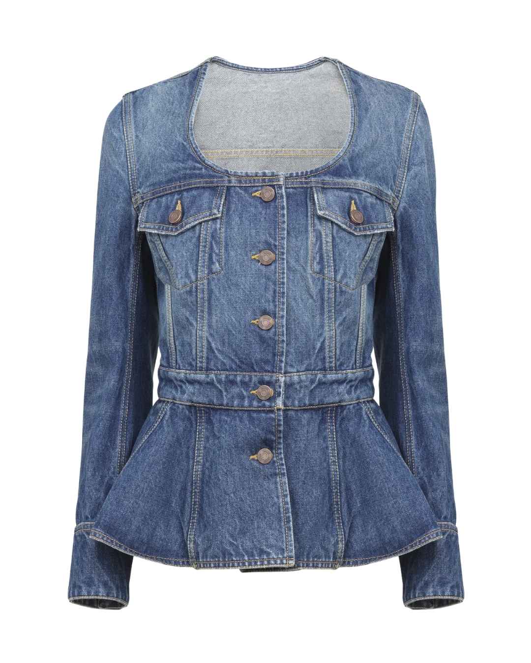 CHLOÉ Peplum Riding Jacket in Denim - Faded Indigo