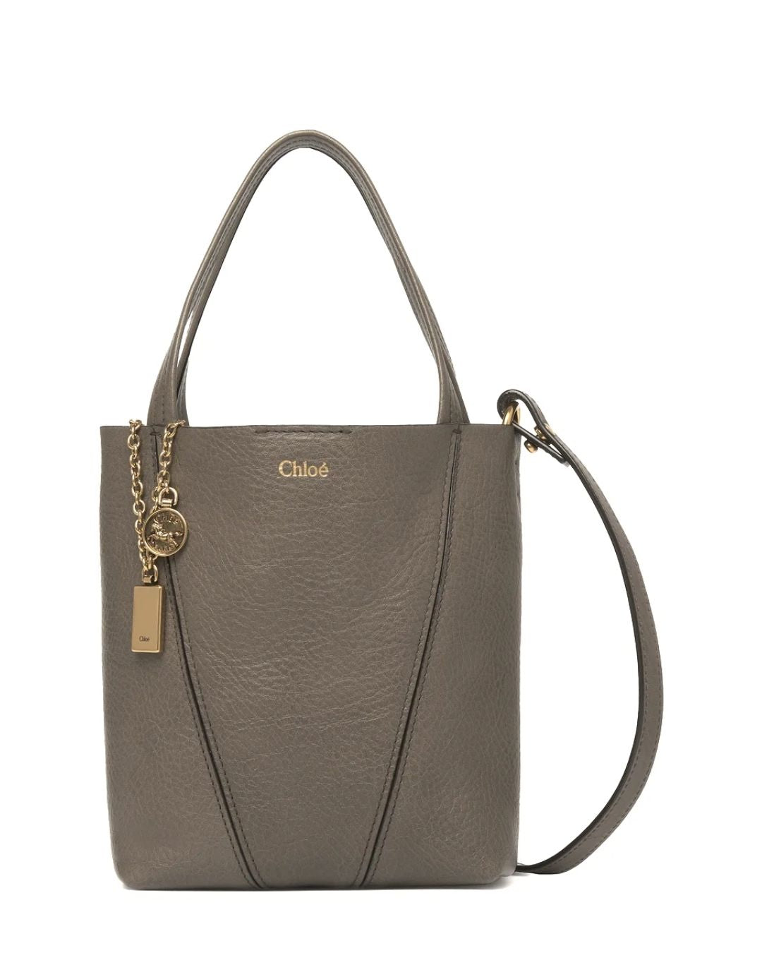 CHLOÉ Small Chloé Spin Tote Bag in Grained Leather - Flannel Grey