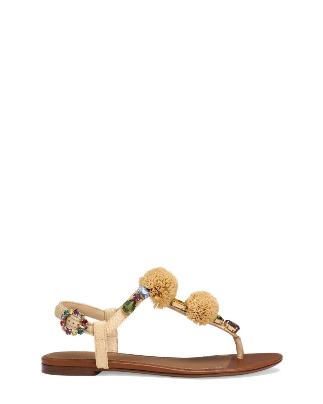 DOLCE & GABBANA Crochet Flip-flops with Stones - Beige