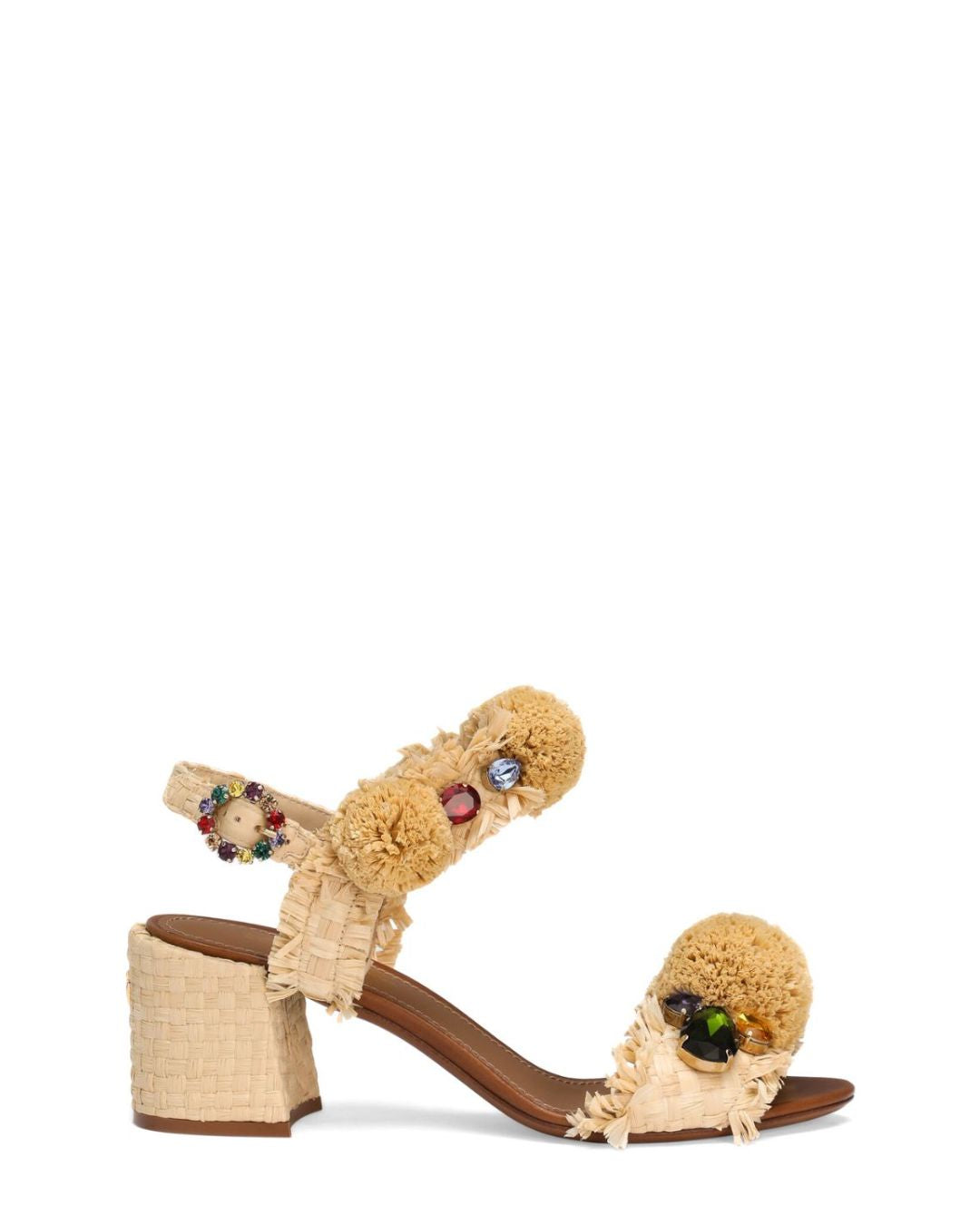 DOLCE & GABBANA Embroidered Sandal with Fringes - Beige