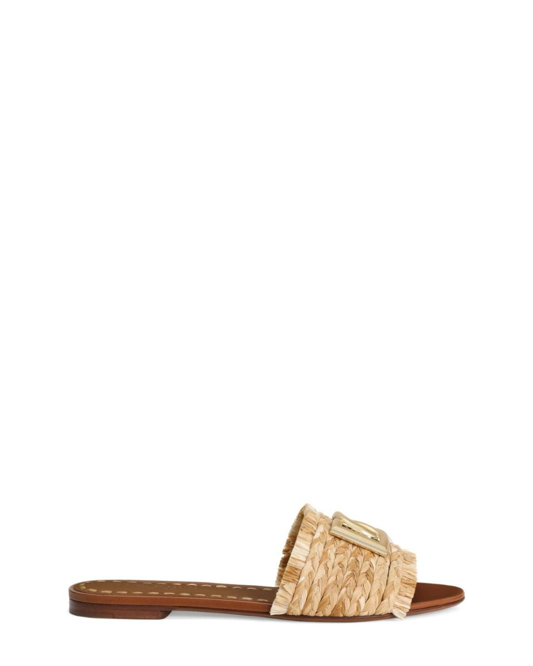 DOLCE & GABBANA Rafia Braided Slipper - Beige