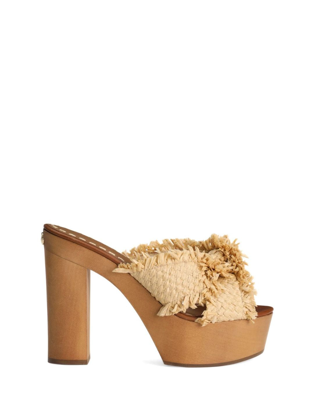 DOLCE & GABBANA Wedge Sandal in Frayed Rafia and Canvas - Beige