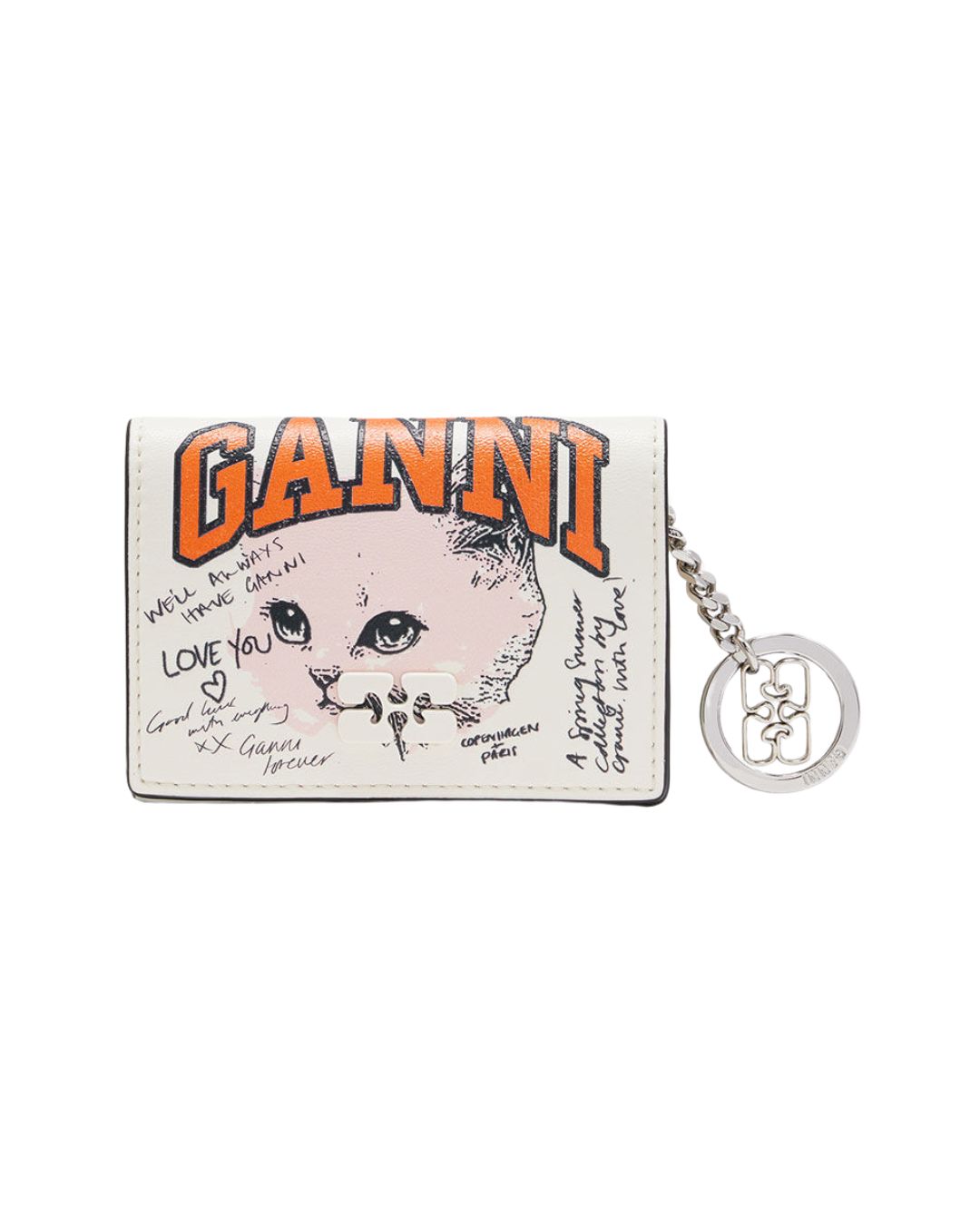 GANNI Card Holder With Flap and Cat - Egret