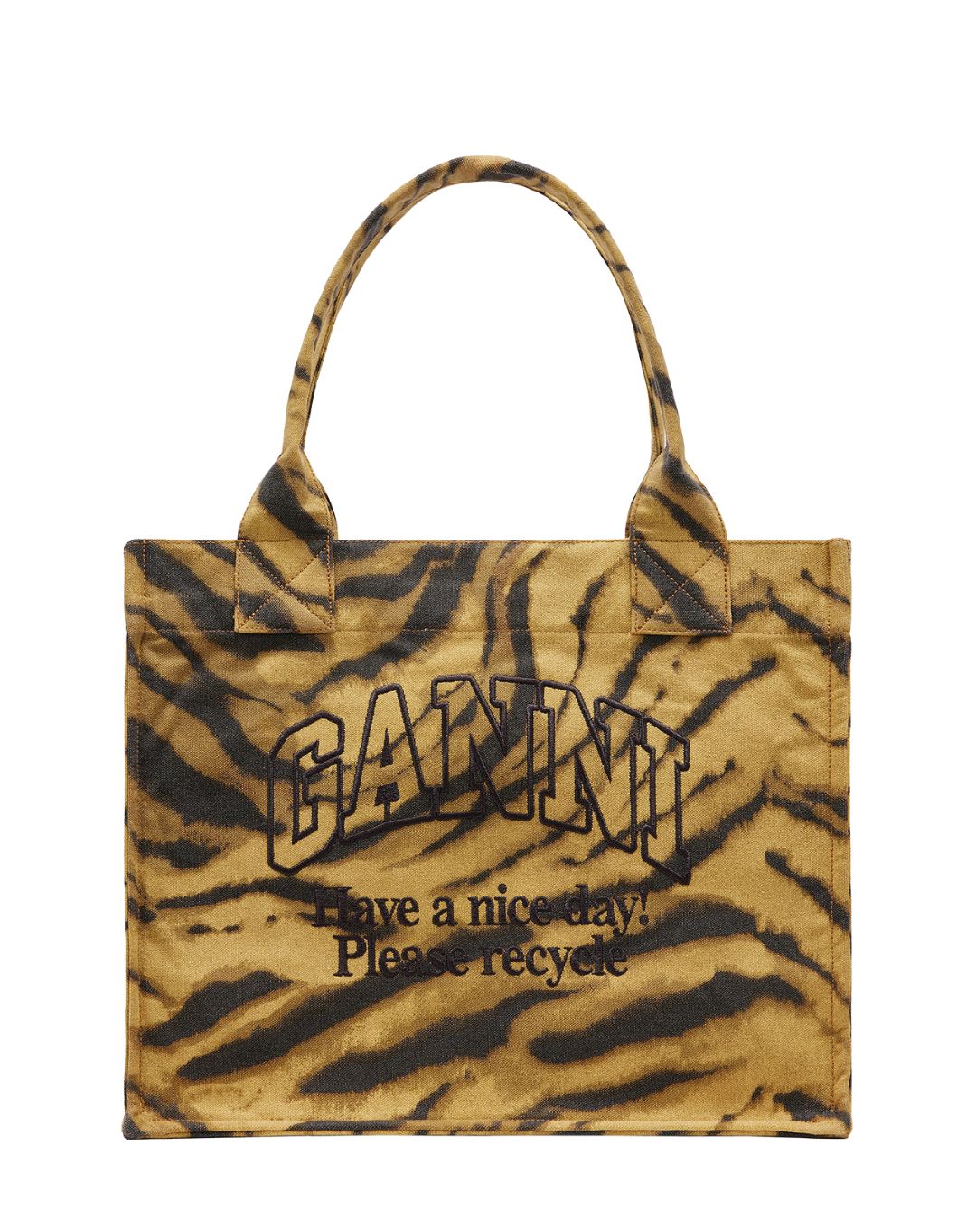 GANNI Zebra Print Large Tote - Khaki
