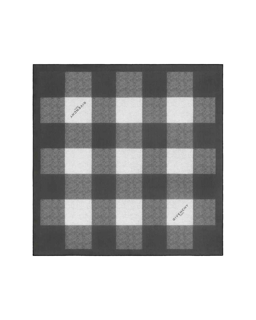 GIVENCHY Checked Square Scarf in Silk Georgette - Black/Ivory