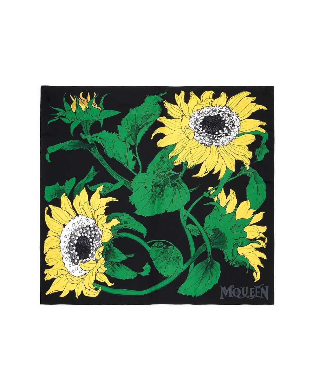 MCQUEEN Exploded Sunflower Silk Scarf - Black/Light Grey