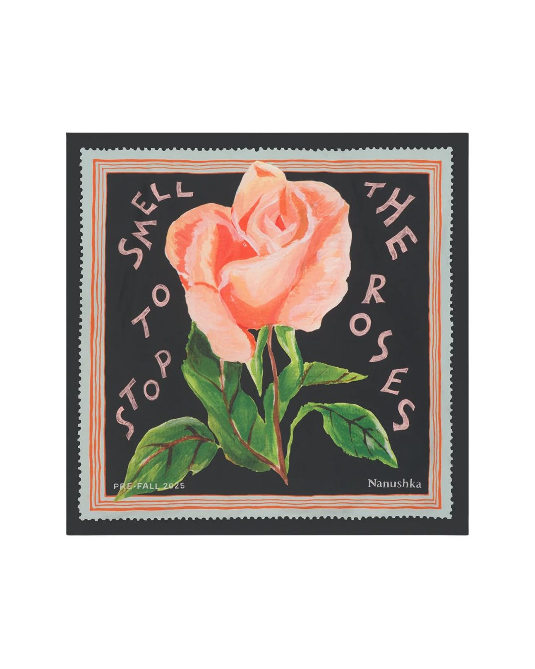 NANUSHKA Shoul Printed Silk Scarf - Black/Roses