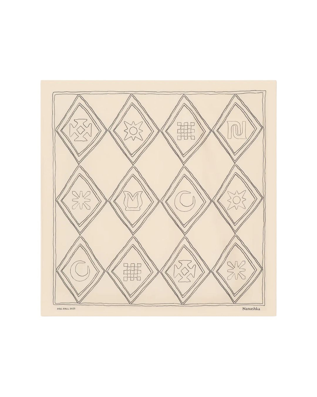NANUSHKA Shoul Printed Silk Scarf - Symbol Argyle Creme/Black