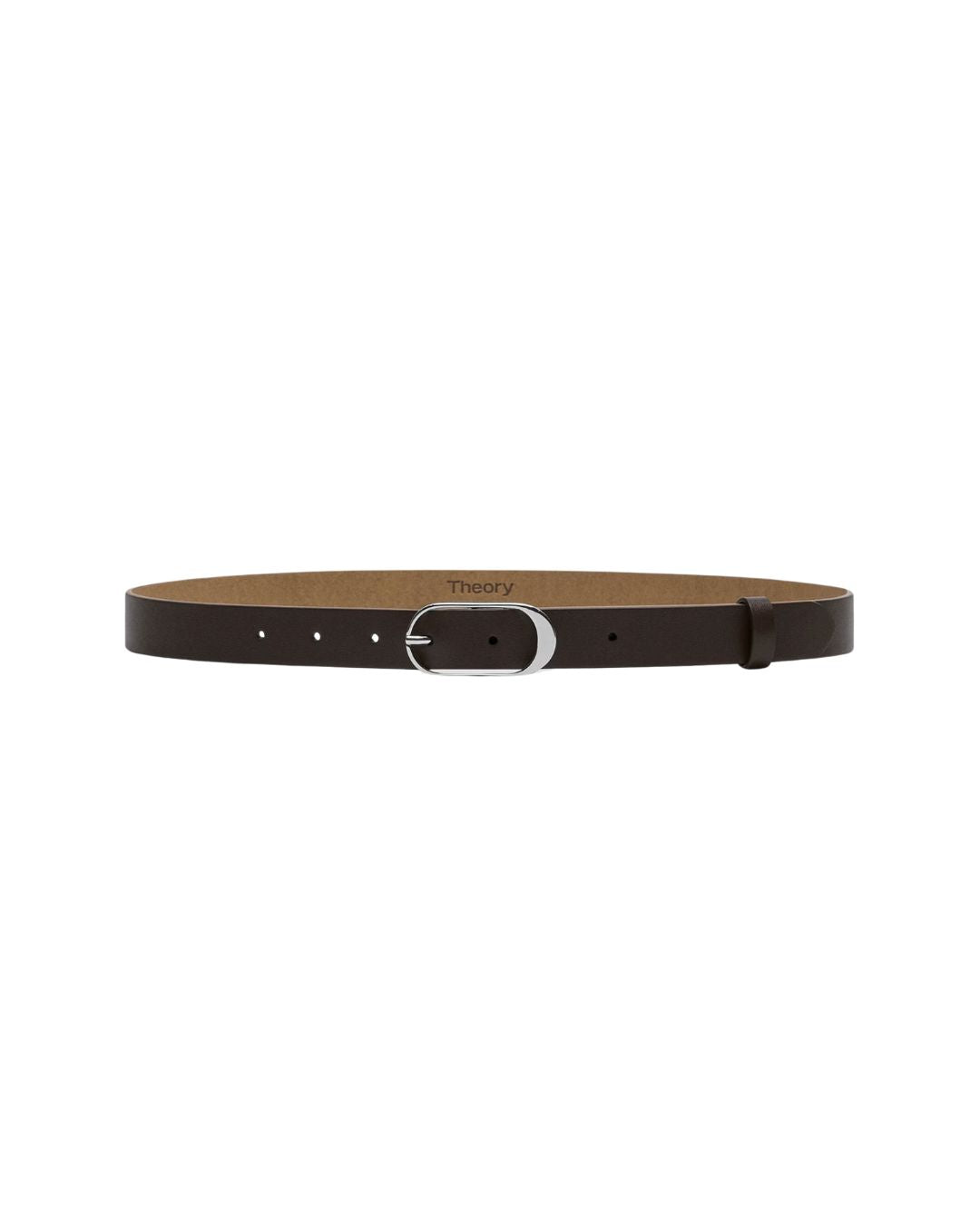 THEORY Classic Oblong Belt in Leather - Cacao/Gold