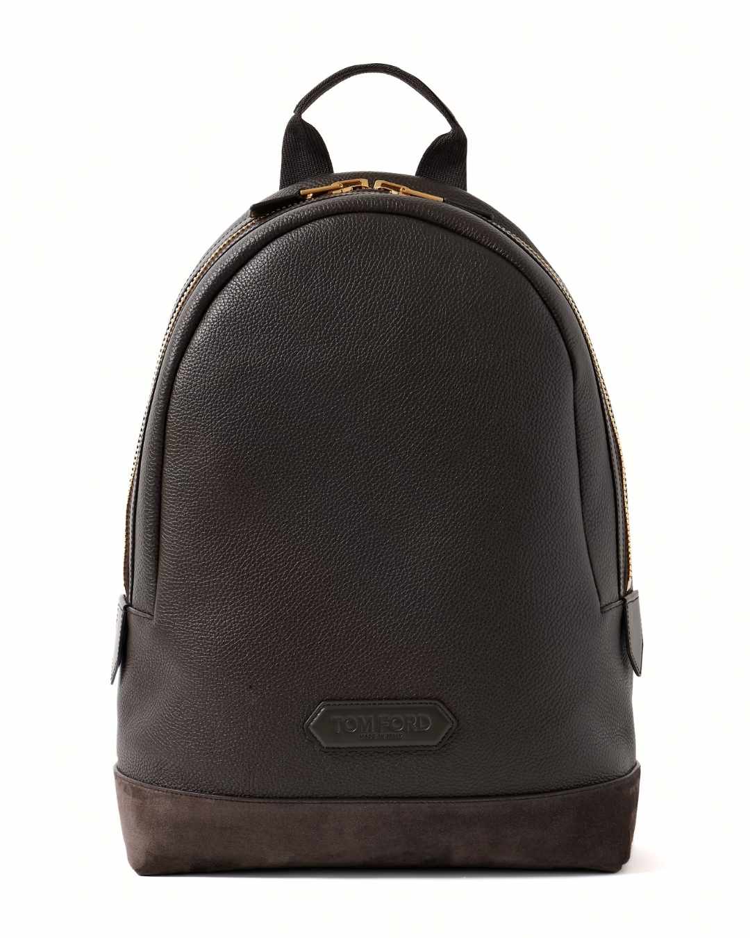 TOM FORD Suede-Trimmed Full-Grain Leather Backpack - Brown