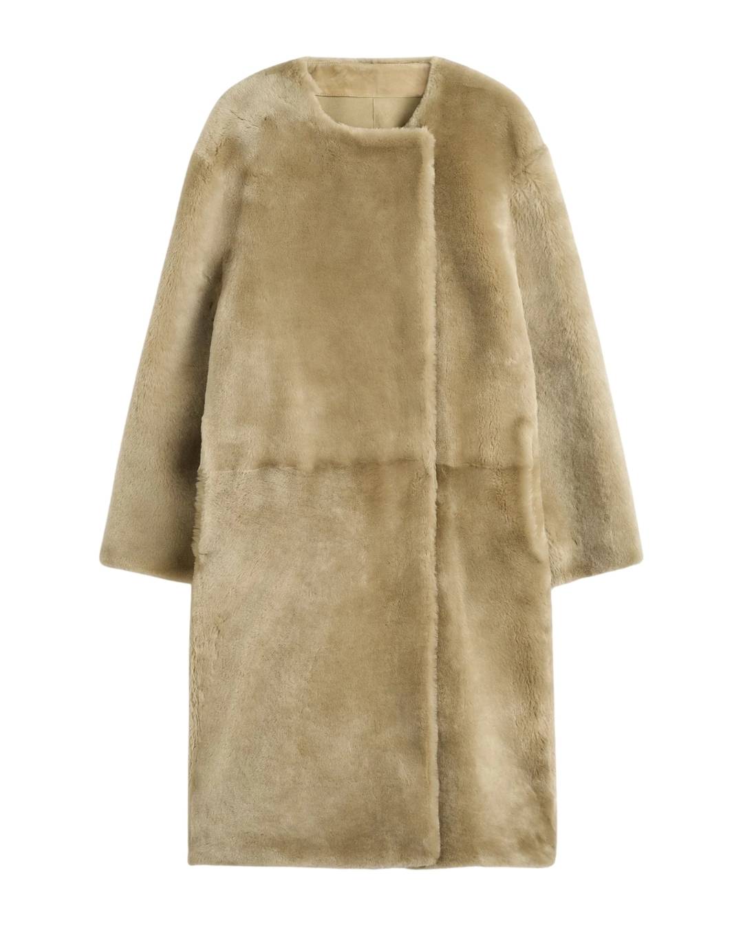 TOTEME Collarless Shearling Coat - Rye