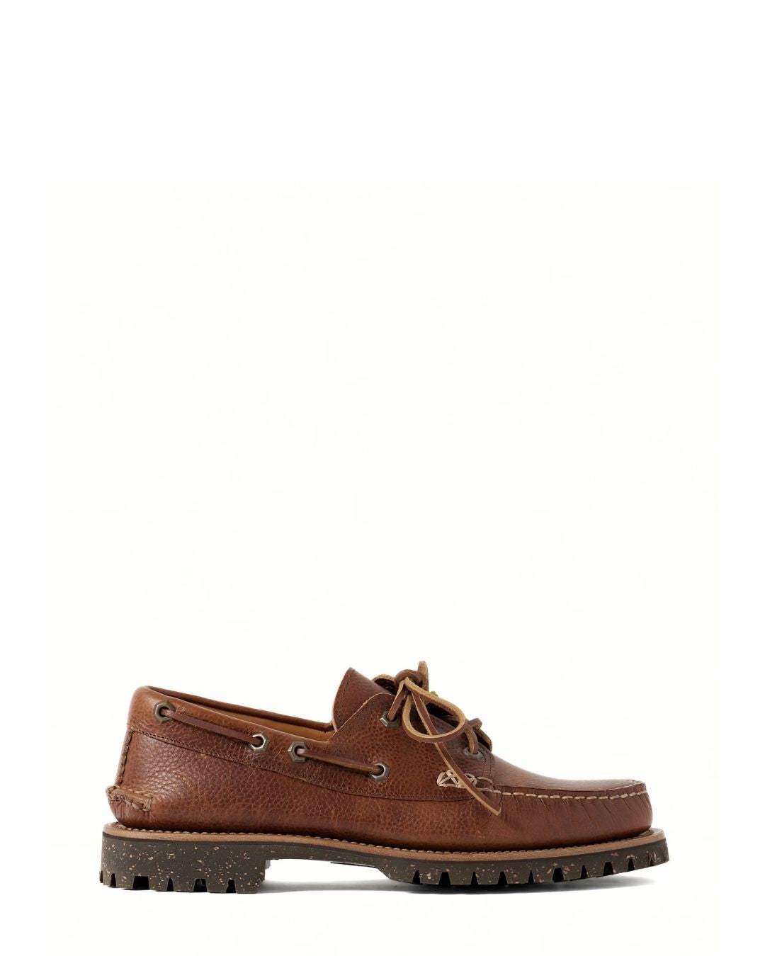YUKETEN Hex Eye Pebble-Grain Leather Boat Shoes - Brown